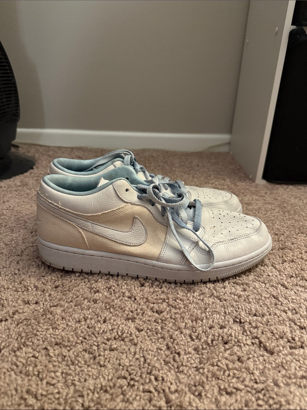 Jordan Low-Top Sneakers in White, Cream, and Light Blue